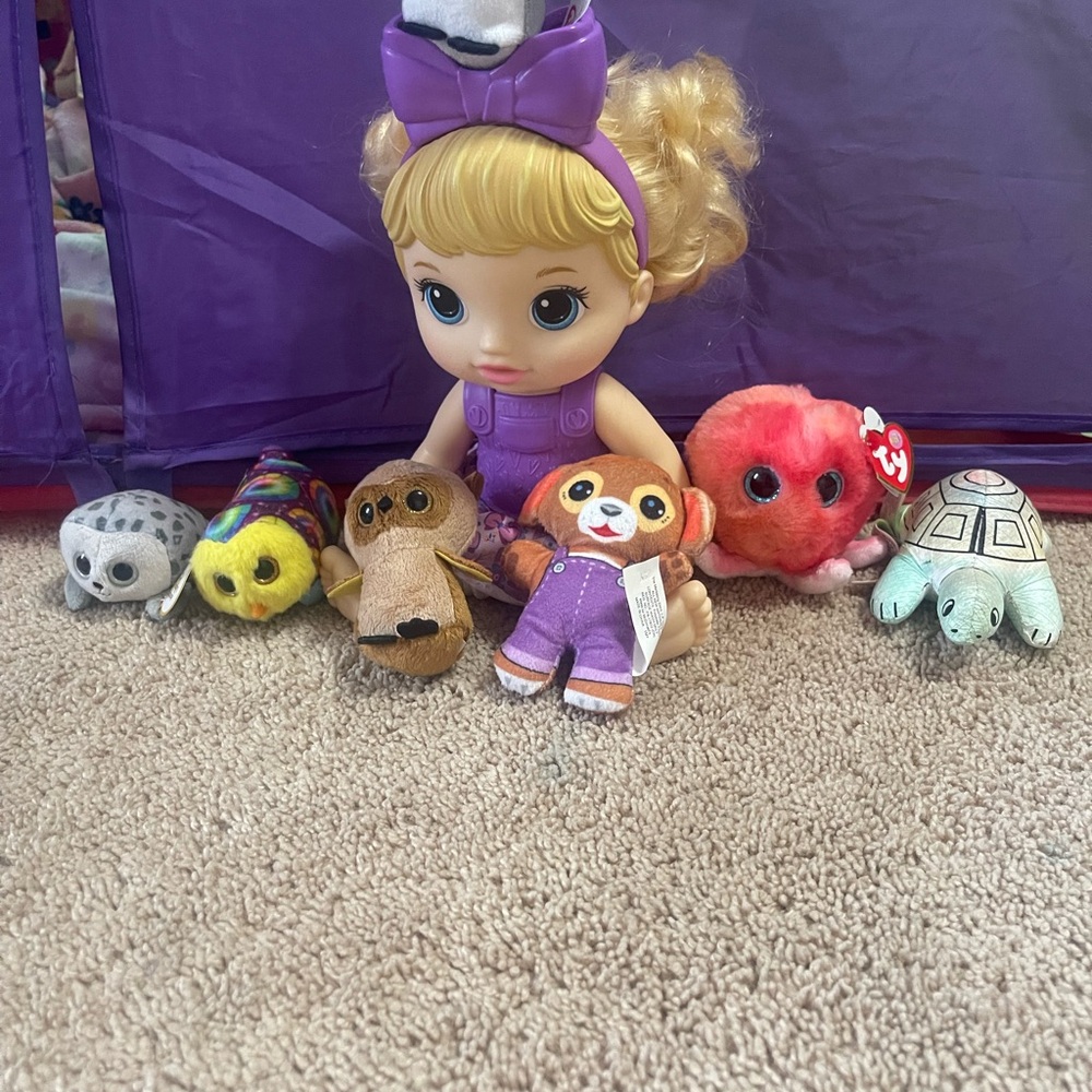 Purple Dress Doll with Animal Friends